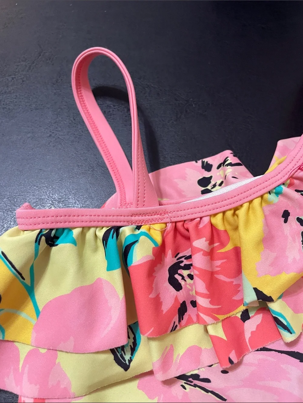 Kids Floral One-Shoulder Swimsuit - Pink & Yellow Sz.4T used good condition